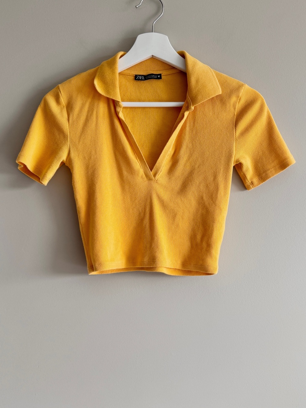 Zara V-Neck Cropped Polo in Yellow